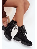 Boty Pracovní S Bižuterními Doplňky Zateplené Eko Semišové Černé Miryssa