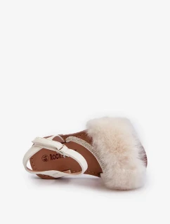 Dětské sandály na suchý zip s kožíškem, bílá Rosavere