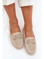 Dámské mokasíny s perforovaným vzorem a šněrováním Mirisa – béžové