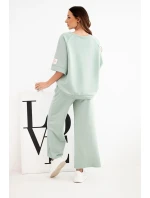 Dámský komplet z viskózy mikina a široké kalhoty máslový tmavě mentolový