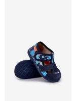 Pantofle Milami Dětské Na Suchý Zip S Dinosauřími Motivy Modré Reathiana