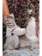 Dámské boty na robustním podpatku s přezkami a páskem béžové Nerelisa