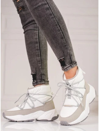 Dámské sněhule bez podpatku KK274272 Bílá - BIG STAR Dámské sněhule bez podpatku KK274272 Bílá - BIG STAR