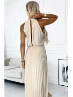 484-1 Plisované midi šaty se slzovitým výstřihem - BEACH