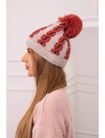 Dámská čepice s bambulí Rozalia K323 červená+béžová