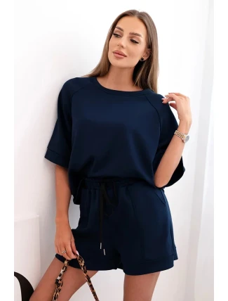 Dámská máslová souprava s halenkou s krátkým rukávem a šortkami s gumičkou námořnická modř Dámská máslová souprava s halenkou s krátkým rukávem a šortkami s gumičkou námořnická modř