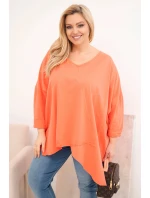 Dámská bavlněná blůza Plus Size s asymetrickým spodním lemem a V výstřihem meruňková