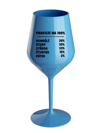 PRACUJI NA 100% - modrá nerozbitná sklenice na víno 470 ml PRACUJI NA 100% - modrá nerozbitná sklenice na víno 470 ml