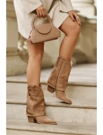 Zdobené Kotníkové Boty Koval na Polovině Lýtka na Podpatku S.Barski HY42-153 Kamel