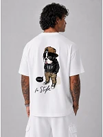 Pánské bavlněné tričko oversize s velkým potiskem bílé FashionStreet NX4007R Pánské bavlněné tričko oversize s velkým potiskem bílé FashionStreet NX4007R