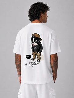 Pánské bavlněné tričko oversize s velkým potiskem bílé FashionStreet NX4007R