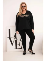 Dámská mikina Plus Size s nápisem a výstřihem do V černá