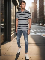 Pánská pruhovaná polokošile světle šedá FashionStreet PX0646