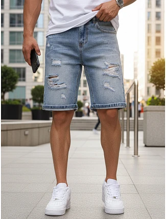 Pánské džínové šortky s dírami modré FashionStreet SX2574