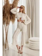 Dámský ažurový komplet v barvě ecru - crop top a dlouhé kalhoty (1978) Dámský ažurový komplet v barvě ecru - crop top a dlouhé kalhoty (1978)