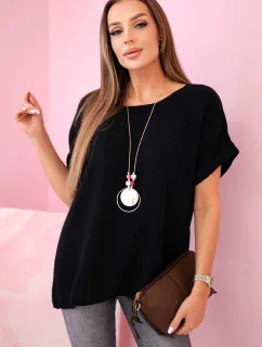 Mušelínová halenka s náhrdelníkem černý