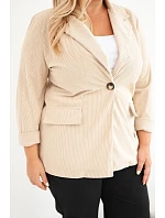 Dámské sako Plus Size manšestrové s klopami a kapsami béžová Dámské sako Plus Size manšestrové s klopami a kapsami béžová