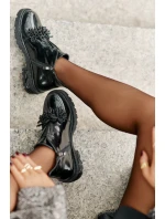 Kožené Lakované Botky S Dekorací Zateplené D&A LZ42-036 Černé