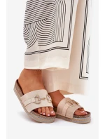 Dámské Klapky Na Platformě Se Zlatou Dekorací A Brilantem Béžové Morisela