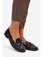 Dámské polobotky na ploché podrážce s ozdobnými květinami Černé Tavillette