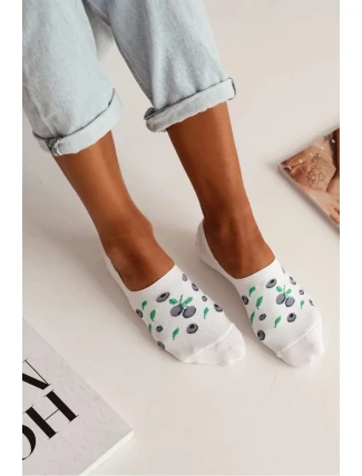 Dámské mikro-kotníkové bavlněné ponožky Jahody – bílé