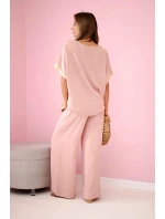 Viskózový komplet se zlatým lemováním tmavě pudrově růžová