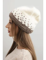 Dámská zimní čepice vlněná s geometrickým vzorem K477 ecru + mocca