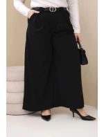 Dámské kalhoty Plus Size viskózové s širokou nohavicí a páskem černé