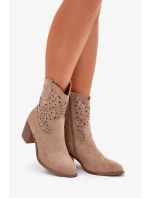 Dámské kotníkové boty S.Barski kovbojky na podpatku – béžové