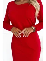 209-12 Bavlněné šaty s širokým páskem na zavazování - ČERVENÉ