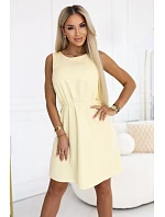 296-16 VICTORIA Trapézové šaty bez rukávů s páskem - máslově žluté