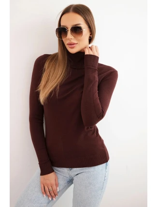 Dámský svetr z viskózy s rolákem a dlouhým rukávem hnědý Dámský svetr z viskózy s rolákem a dlouhým rukávem hnědý