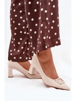 Lodičky Na Podpatku S Dekorativní Přezkou Béžové Seriva