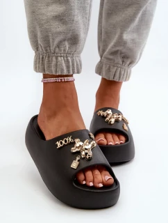 Dámské lehké pěnové pantofle se zdobením, Black Orchia