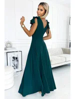 405-4 ELENA Dlouhé šaty s výstřihem a zavazováním na ramenou - BOTTLE GREEN 405-4 ELENA Dlouhé šaty s výstřihem a zavazováním na ramenou - BOTTLE GREEN