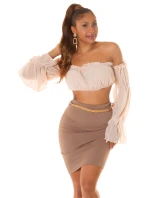 616-1 Přiléhavá sukně s vysokým pasem a páskem - barva cappuccino
