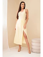 Dámské bavlněné midi šaty bez rukávů s řasením žlutá