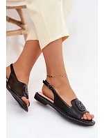 Dámské sandály na nízkém podpatku s ozdobou S.Barski KV61-6016 Černé