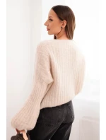 Dámský svetr z mohairu s balónovými rukávy béžový