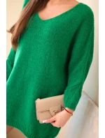 Dámská plus size vlněná sukýnka s výstřihem do V zelená