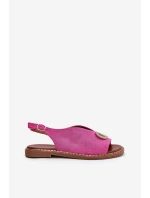 Dámské Sandály S Dekorací Na Plochém Podpatku Eko Sametové Růžové Ralisses