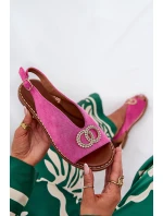 Dámské Sandály S Dekorací Na Plochém Podpatku Eko Sametové Růžové Ralisses