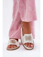 Elegantní Dámské Sandály Na Plochém Podpatku S Dekorací S.Barski KV51-082 Stříbrné