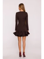 M880 Šaty s volánkovým lemem - hnědé M880 Šaty s volánkovým lemem - hnědé