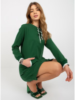 Dámské krátké mikinové basic šaty s kapsami - zelené