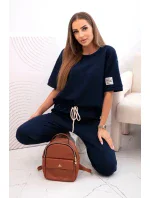 Dámský viskózový komplet s krátkým rukávem a nohavicemi námořnická modř