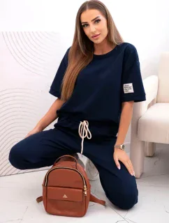 Dámský viskózový komplet s krátkým rukávem a nohavicemi námořnická modř