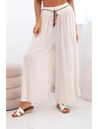 Dámské kalhoty z viskózy se širokými nohavicemi světle béžová