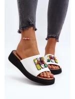 Dámské kožené pantofle na platformě s ozdobou Béžové Monroe