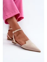 Šněrovací baleríny z ekokože s špičatými špičkami světle béžové Ellesara